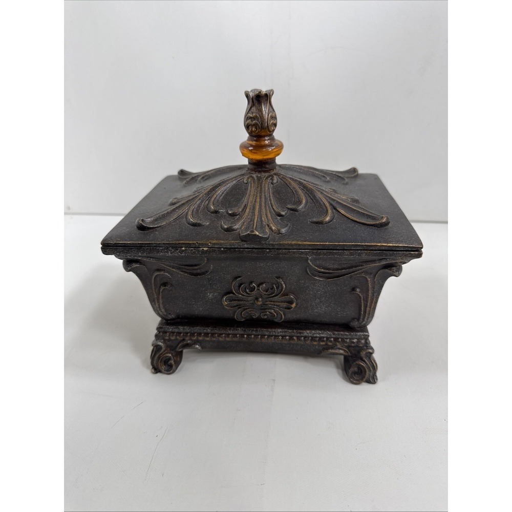 Jewelry Box W/Lid Bronze Finish‎ Polymer, Candy Dish, Multi Use.